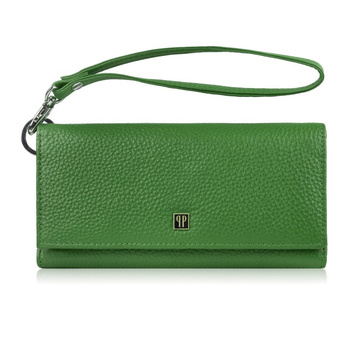 Duy portfel damski skórzany z miejscem na telefon kopertówka zielona Paolo Peruzzi T-141-GB