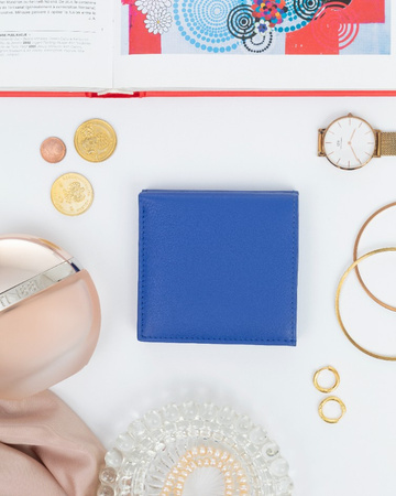 Portfel damski Rovicky ze skóry naturalnej, mały, niebieski