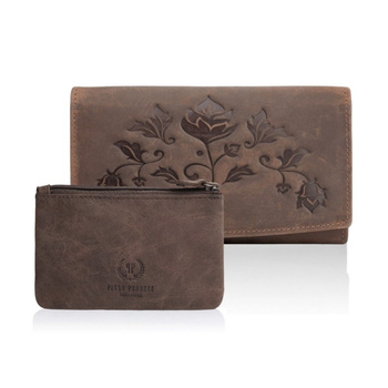 Zestaw prezentowy ZUP-36-BR portfel damski skórzany T-01 etui na klucze