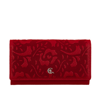 Portfel damski Canaletto czerwony skórzany z tłoczeniem i RFID