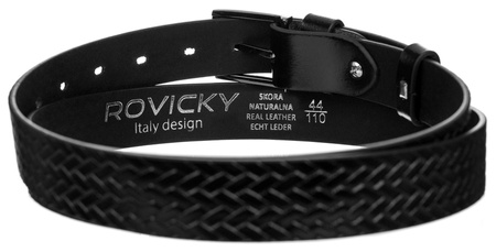 Pasek męski ze skóry naturalnej licowej z plecionym wzorem - Rovicky 90