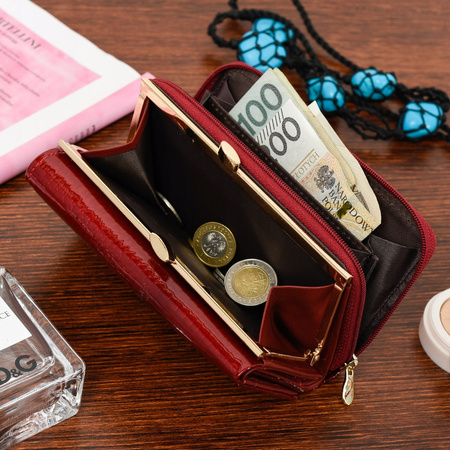 Portfel damski portmonetka skórzany RFiD mały