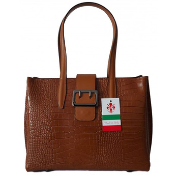 Duża włoska torba ,kuferek A4  skóra motyw krokodyla Vera Pelle , Camel VP645C