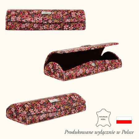 Etui na okulary BajuBaj z kolorowej skóry naturalnej kwiaty