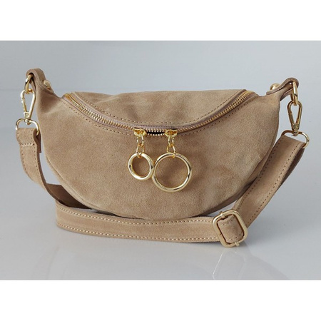 Listonoszka zamszowa Vera Pelle z złotymi okuciami Beżowa LN633T