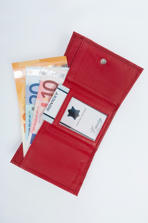 Portfel damski Rovicky ze skóry naturalnej, czerwony, mały, casualowy