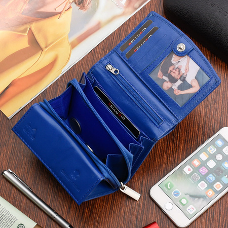 Portfel damski skórzany wyrazisty - ciemnoniebieski