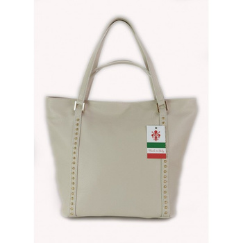 Duża włoska torba na ramię,podwójne uszy, worek Vera Pelle ,Beżowy WM555T