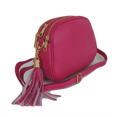 Torebka listonoszka trzykomorowa z frędzelkiem Vera Pelle Fuksja