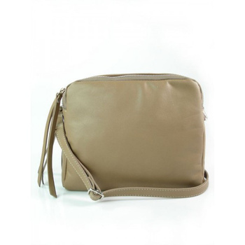 Duża włoska listonoszka trzy komory A5 vera pelle srebrne okucia  Beżowa  VP333T