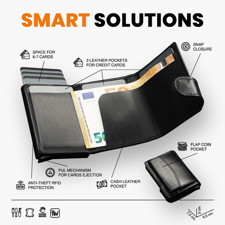 Portfel SOLO Max wykonany z miękkiej w dotyku skóry Italia czarny