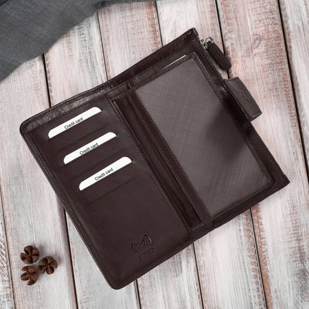 Duy portfel damski ciemnobrązowy handmade z ochroną RFID Paolo Peruzzi AY-08-BR