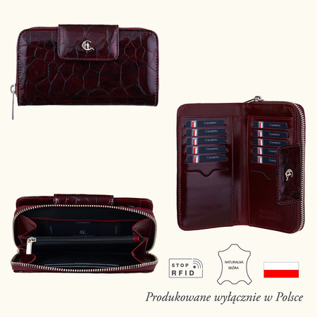 Portfel damski Canaletto z bordowej skóry - Elegancja i Bezpieczeństwo