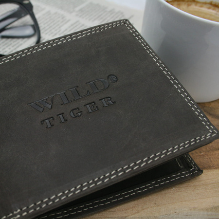 Portfel męski skóra nubuk Wild Tiger - ciemnobrązowy