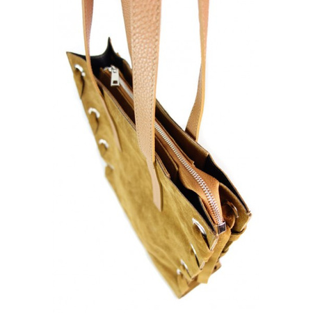Zamszowa torba Shopper bag ,duży worek, kółka,  Vera Pelle pojemny Camel  WK745C