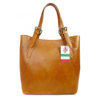 Włoska torebka skórzana na ramię ,Vera Pelle A4,shopper Camel V77C