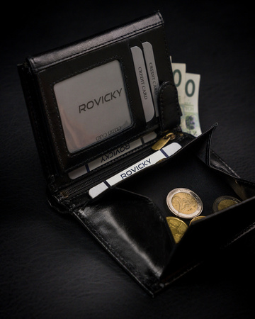 Bogato wyposażony portfel męski z naturalnej skóry licowej RFID - Rovicky