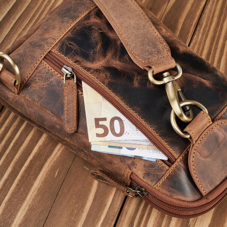 Plecak męski skórzany na jedno ramię na skos may vintage brązowy Paolo Peruzzi T-118-HBR