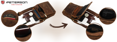 Listonoszka męska Peterson w brązowej skórze z regulowanym paskiem