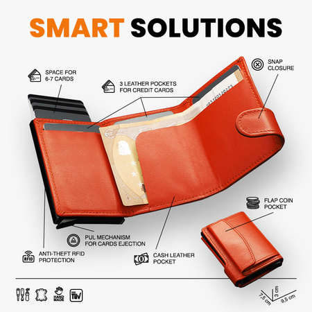 Portfel SOLO Max wykonany z miękkiej w dotyku skóry Italia pomarańczowy