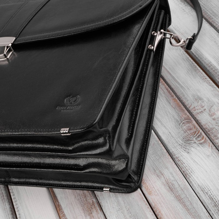 Aktówka męska skórzana do ręki i na ramię elegancka czarna Paolo Peruzzi S-42-BL