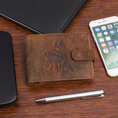 Portfel skórzany męski z tłoczeniem pies Bellugio - rdzawy