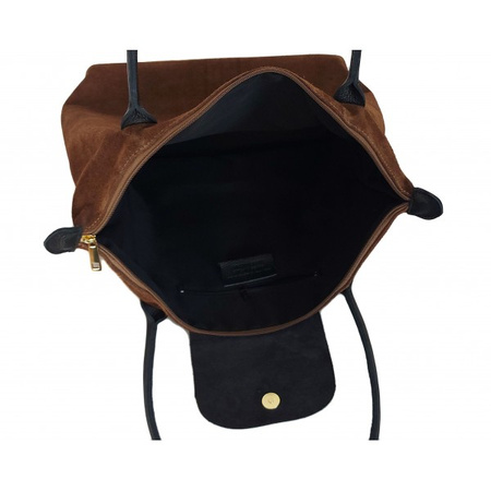 Duża zamszowa włoska torba XL- A4 , worek shopper na ramię Vera Pelle  Beżowy z Czarnym VKA41TM