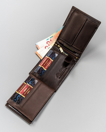 Portfel męski skórzany z tłoczeniem i RFID - Peterson ciemny brązowy