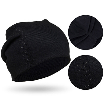 Czapka damska Beanie z kryształkami czarna - Peterson