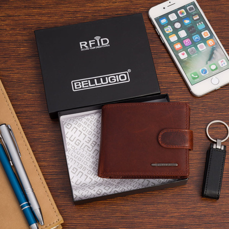 Skórzany portfel męski z systemem RFID Bellugio - koniakowy
