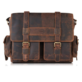 Torba na laptopa skórzana vintage Paolo Peruzzi T-106 brązowa