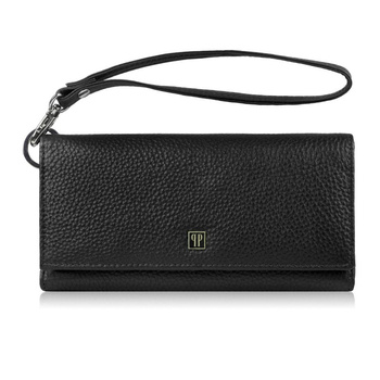 Portfel damski skórzany duy z miejscem na telefon kopertówka damska czarna Paolo Peruzzi T-141-BL
