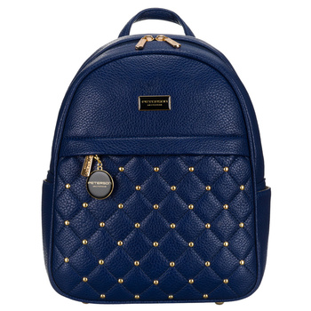 Plecak damski granatowy z pikowaniem i złotymi nitami Peterson