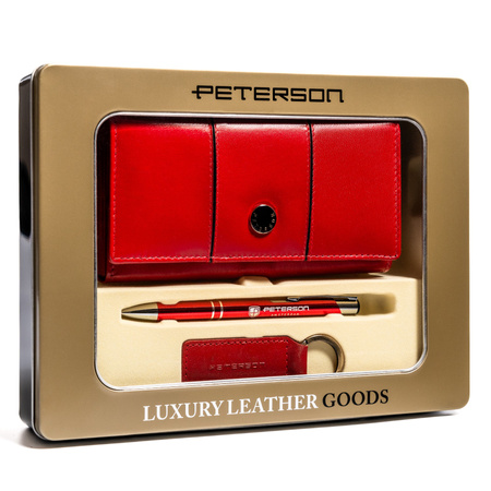 Zestaw portfel damski z brelokiem i długopisem Peterson – elegancja w puszce