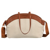 Torba shopper damska ze skóry naturalnej i poliamidu - beżowa/brown