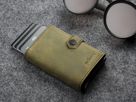 Portfel HIKER wykonany z polerowanej i woskowanej skóry Hunter oliwkowy