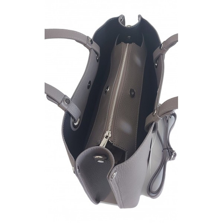 Torba shopper skórzana A4 na ramię, włoska Vera Pelle, szara