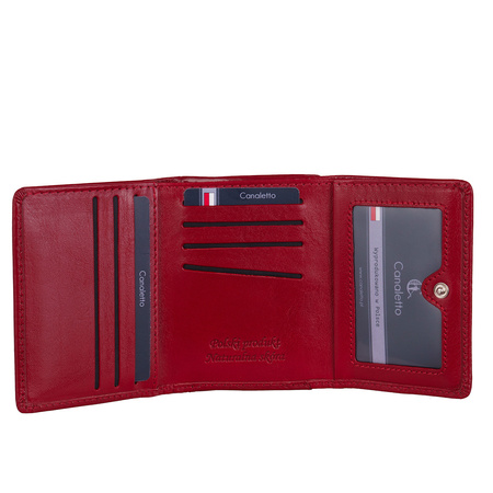 Mały czerwony portfel damski Canaletto ze skóry licowej z RFID - elegancja i ochrona danych PD2001cs165