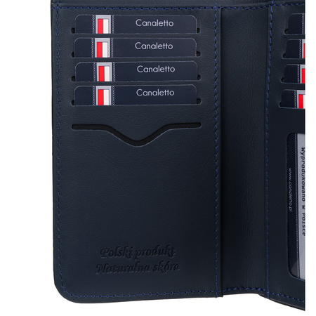 Portfel skórzany Canaletto – elegancki granatowy z ochroną RFID