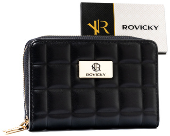 Kompaktowy portfel damski w typie piórnika w czarnym kolorze - Rovicky