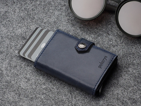 Portfel HIKER Go wykonany z roślinnie garbowanej skóry Nomad granatowy