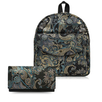 Plecak skórzany damski z portfelem Paolo Peruzzi, czarny, orientalny