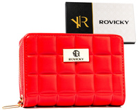 Niewielki portfel damski w czerwonym kolorze ze złotymi okuciami - Rovicky