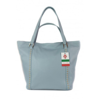 Duża włoska torba na ramię,podwójne uszy, worek Vera Pelle ,Blue WM555BB