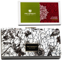 Duży, poziomy portfel damski ze skóry naturalnej na zatrzask i bigiel - Peterson