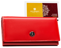 Portfel damski czerwony z RFID - elegancka skórzana torebka Peterson