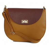 Listonoszka skórzana Vera Pelle podkówka Camel z brązem VPP38CM