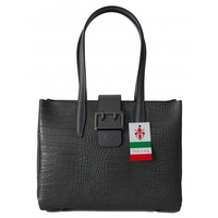 Duża włoska torba ,kuferek A4  skóra motyw krokodyla Vera Pelle , Szara VP645G