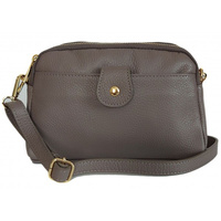 Listonoszka skórzana Vera Pelle, dwie komory, szara, złote okucia