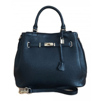 Skórzana Włoska duża torba Vera Pelle,złote okucia ,kłódka Czarna BERK753N